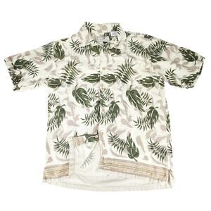 Marlin Trading Button Up Camp Shirt sz L Men Green Leaves Short Sleeve Hawaiian